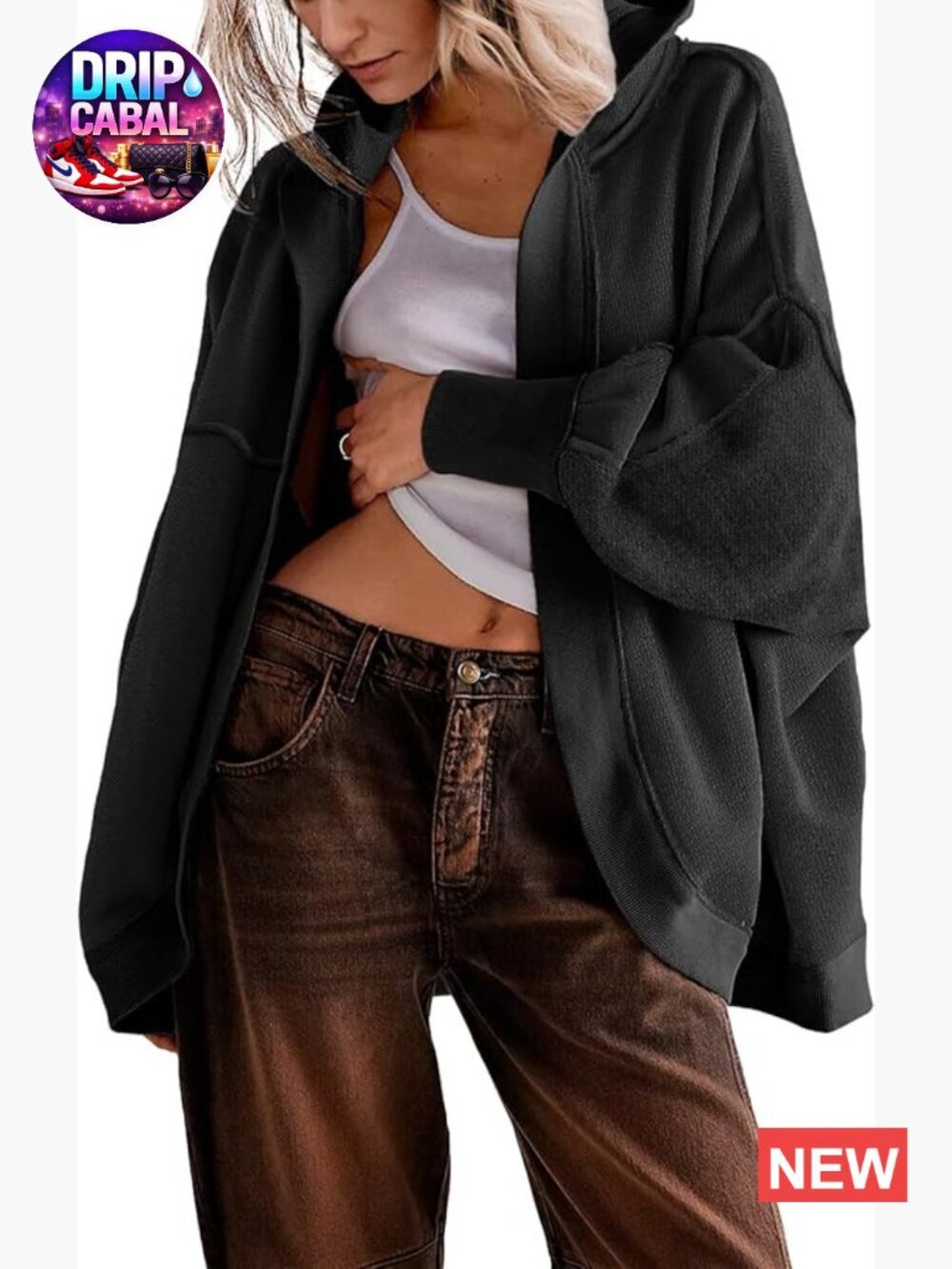 Oversized Drop Shoulder Sweatshirt Cardigan Open Front Long Sleeve Shrug